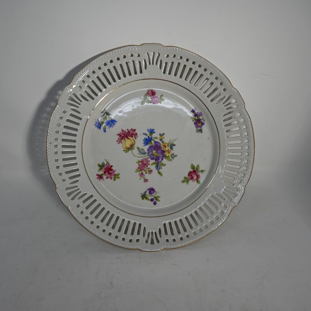 Vintage Schwarzenhammer Bavaria US Zone Reticulated Floral Plate